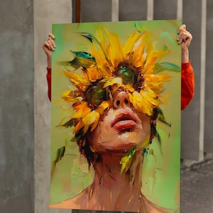 Woman with Flowers Canvas: Abstract Floral Head, Modern Home Decor