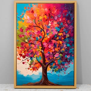Colorful Nature Wall Art Print, Colorful Tree Of Life Painting Canvas, Abstract Tree Art Print, Home Wall Decor, Textured Art, Modern Poster