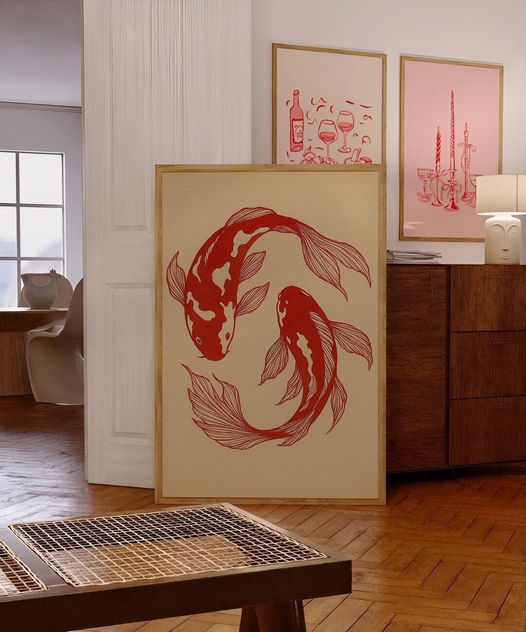 Japanese Koi Fish Canvas Print: Minimalist Wall Art - Etsy
