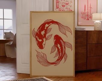 Japanese Koi Fish Canvas Print: Minimalist Wall Art