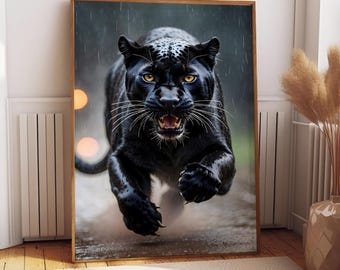 Black Panther inramad canvastavla, djurkonst, Black Panther dekor, väggdekor, svart inramad konst, canvastavla, redo att hängas