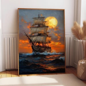 Vintage Sailing Ship Canvas Print: Nautical Coastal Wall Art