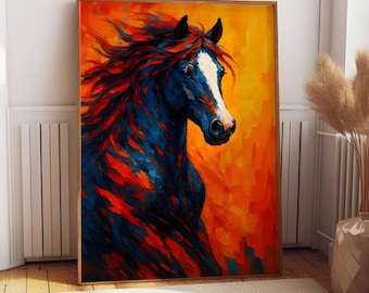 カラフルな馬の絵、茶色の馬の壁アート、カラフルな馬のキャンバス、馬