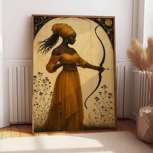 Goddess Black Woman Canvas Art, Greek Goddess of Hunting, Canvas Wall Art, Art Nouveau Print, Divine Feminine, Home Decor, Greek Mythology
