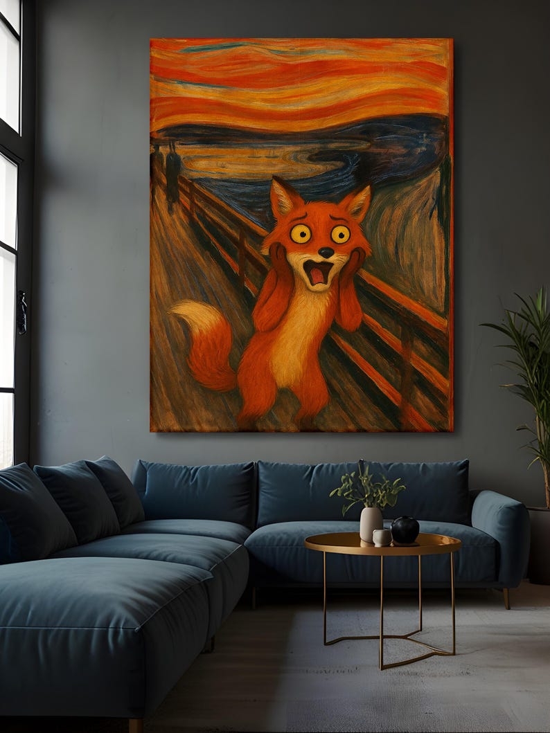 Screaming Fox Art Print: Funny Animal Portrait on Canvas - Etsy
