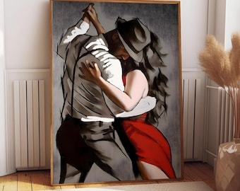 Tango Couple Canvas Print: Dancing Couple Painting on Cotton