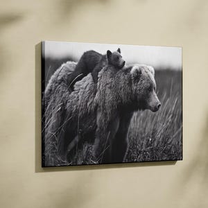 Grizzly Bear Canvas Print, Bears Wall Art, Bear Painting, Black and White Wall Art, Large Bear Print, Farmhouse Decor, Living Room Decor