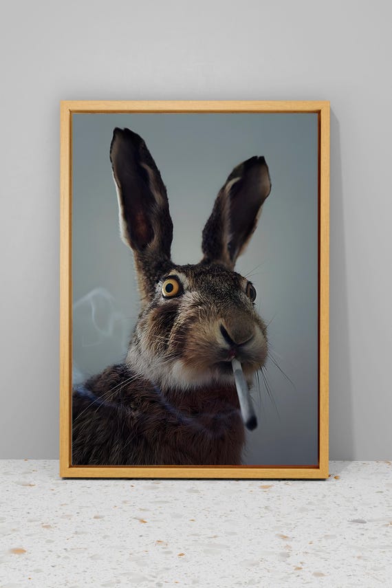 Rabbit Wall Decor, Funny Rabbit Wall Art, Vintage Rabbit Art, Smoking Rabbit  Poster, Bunny Wall Art, Bunny Home Wall Decor, Animal Wall Art