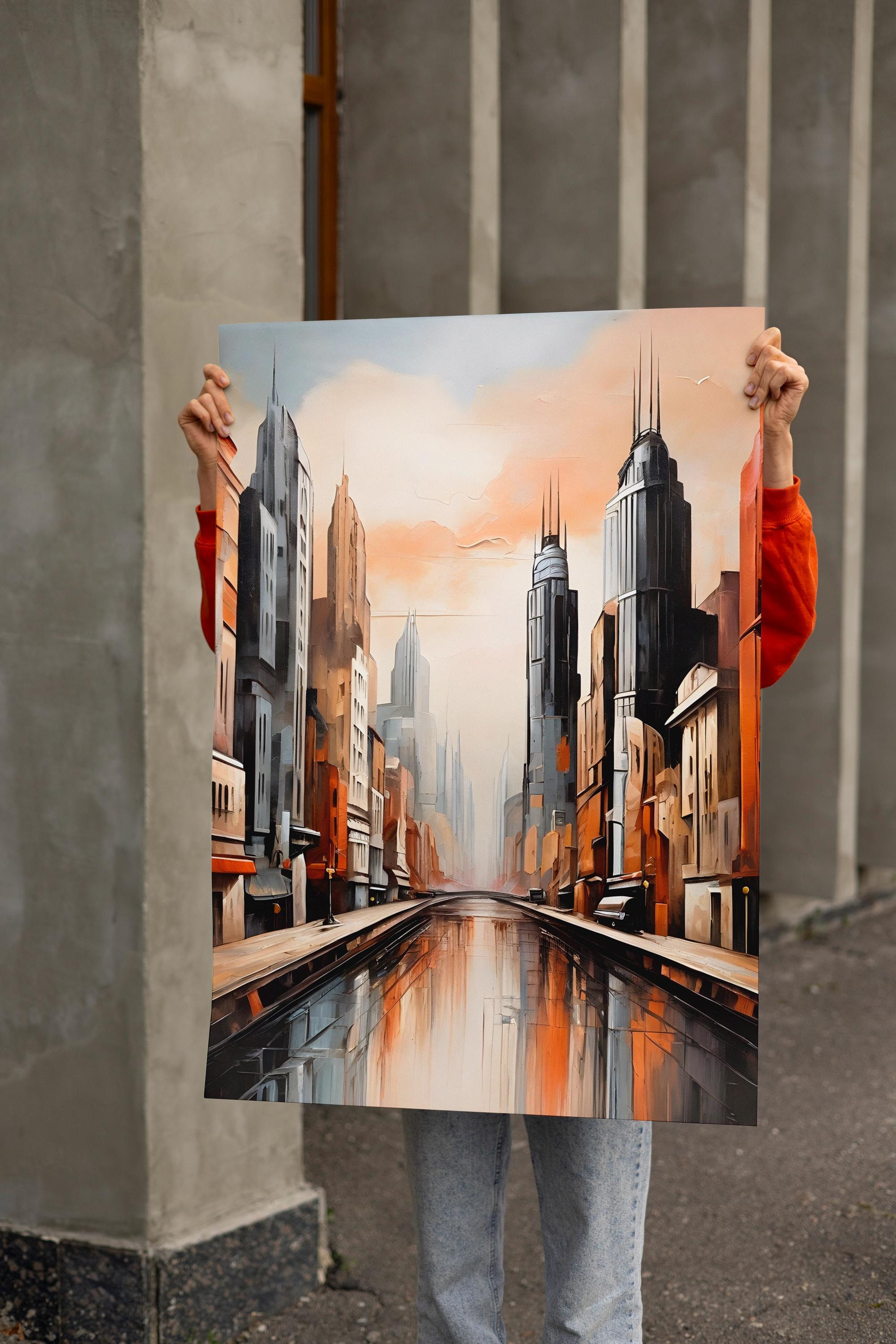 Abstract New York Cityscape Oil Painting on Canvas, Modern Urban Painting, Bedroom Décor, NYC Skyline Painting, Modern Abstract Art Canvas