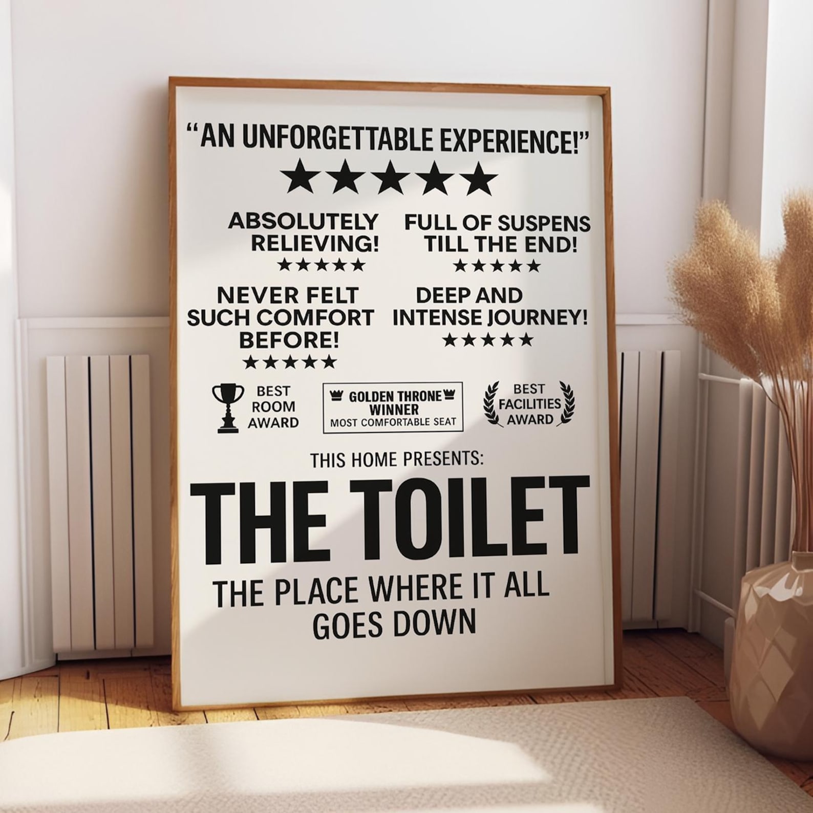 Funny Bathroom Canvas Poster: Toilet 5 Star Reviews, Loo Humor Wall Art ...