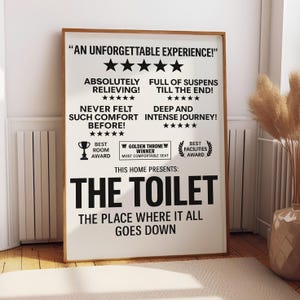 Toilet 5 Star Reviews Canvas Poster, Toilet Rules, Wall Art, Bathroom Rating Sign, Funny Loo Poop Humor, Washroom Decor, Fun Bathroom Decor