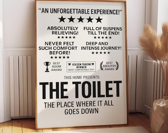 Funny Bathroom Canvas Poster: Toilet 5 Star Reviews, Loo Humor Wall Art