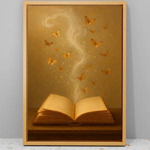 Vintage Butterfly Book Canvas Art: Magic Library Print