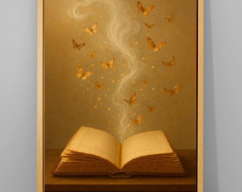 Vintage Butterfly Book Canvas Art: Magic Library Print