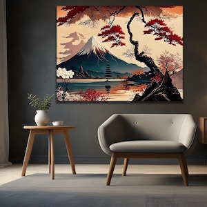 Japanese Wall Art, Asian Wall Art, Japanese Landscape, Japanese Sakura Canvas, Wiev Art, Business Gift, Japanese Decor, Cherry Blossoms Art