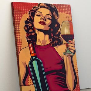 Woman With Wine Glasses Print, Maximalist Decor, Bar Cart Poster, Dorm Room Decor, Alcohol Wall Art, Dining Room Decor, Vintage Bar Poster,