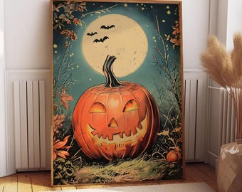 Vintage Halloween Canvas Art: Spooky Pumpkin Poster, Autumn Decor