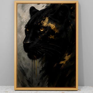 Affiche encadrée Panthère noire, affiche d'animaux, art mural abstrait, noir et or, art mural abstrait encadré, peinture panthère, grande oeuvre d'art murale