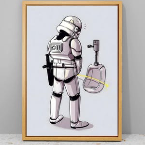 Stormtrooper op het toilet Art Print canvas, stormtrooper, grappige badkamer print, badkamer decor, Star Wars kunst aan de muur, filmposter geschenken