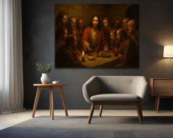The Last Supper Prints Canvas, Large Wall Art, Christian Art, Jesus Wall Art, Disciples, Bread, Religious Bible Painting, The Last Supper