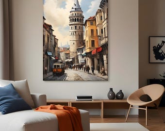 Istanbul Galata Tower Painting Art Print, Old Constantinople Canvas, Modern Wall Art, Canvas Wall Art, Galata Tower, Gift For Home Decor