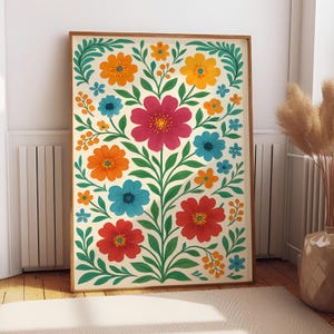 Botanical Wall Art, Mexican Canvas Poster, Mexican Wall Decor, Vintage Mexican Art, Traditional Latin Decor, Floral Print, Cactus Wall Art