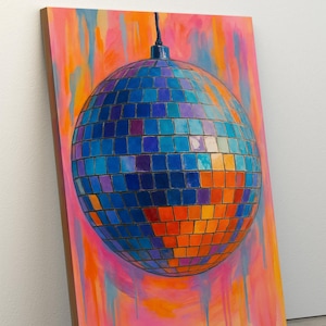 Disco Ball Coquette Wall Art, Abstract Disco Ball Canvas, Retro Poster, Disco Ball Art, Mirrorball Poster, Disco Print Art, Trippy Wall Art