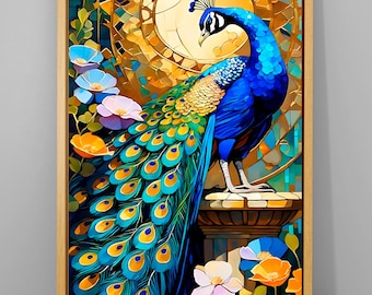 Framed Peacock Canvas Art: Maximalist Bird Wall Decor