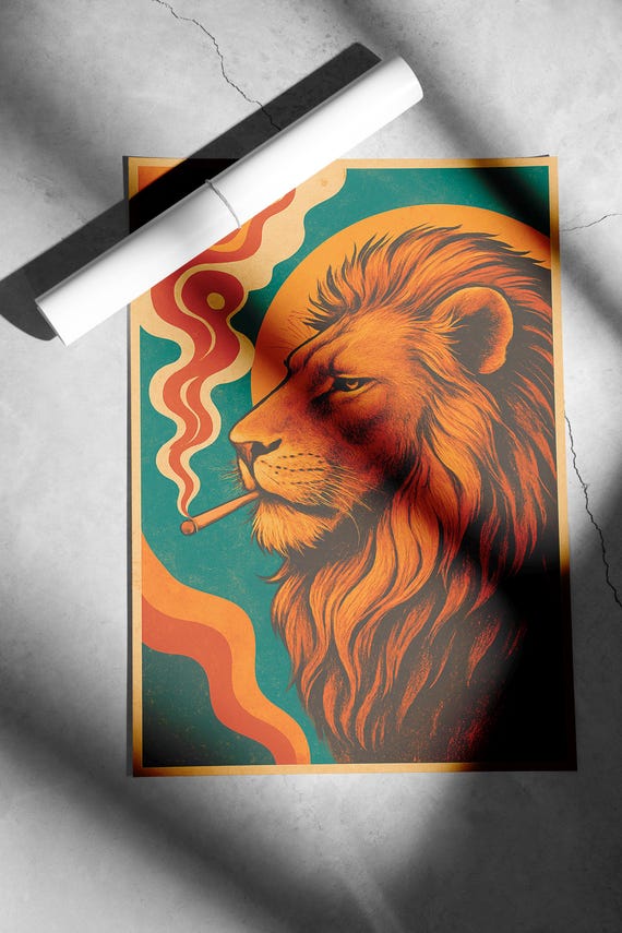lion smoking cigarette Lion Smoking a Cigarette Vintage Canvas Art, Funny Lion Retro Whimsical  Print, Cabin Decor, Poster Art Gift, Lion Wall Art, Funny Art Gifts