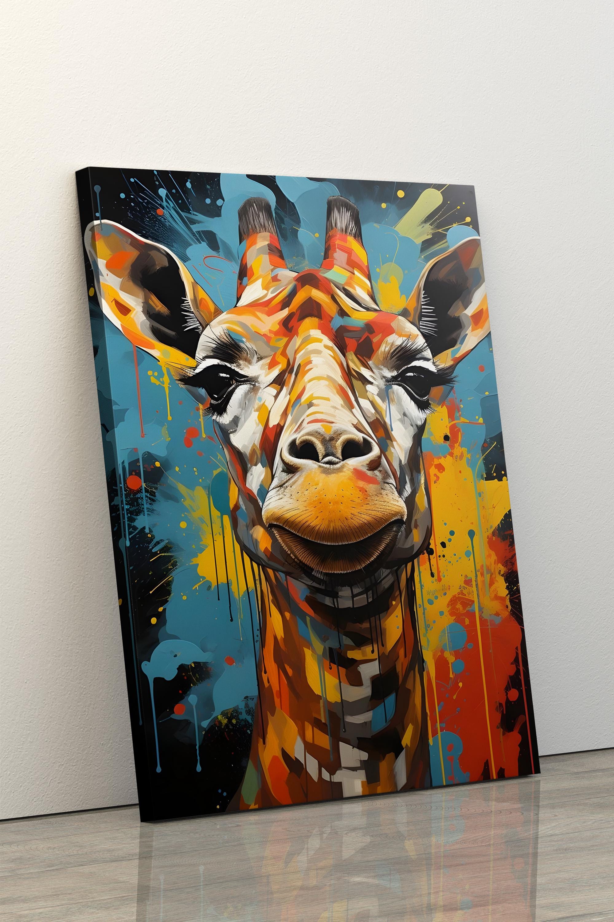 ハッピーキリンポスタープリント、カラフルな動物のウォールアート 