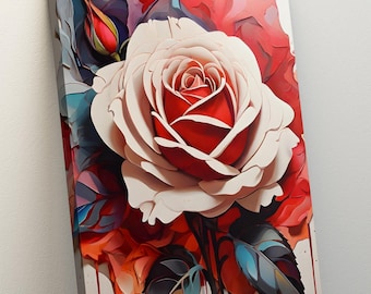 Abstract Rose Wall Art, Modern Floral Canvas, Vibrant Pink Red Rose Painting, Bold Floral Artwork, Contemporary Floral Decor for Living Room