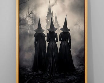 Witch Painting Canvas: Dark Academia Halloween Wall Art