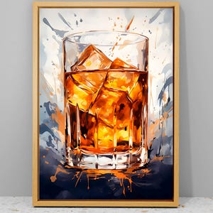 Vintage whisky muurkunst canvas, bar muur decorWhiskey in glas print, uniek mangrot decor, cadeaus voor whiskyliefhebbers, barwagen wanddecoratie