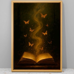 Dark Cottagecore Book Print: Butterflies & Vintage Books Art