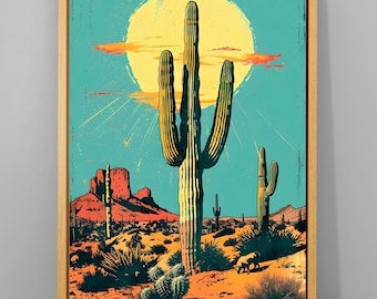 Vintage Desert Cactus Print: Retro Southwestern Wall Art