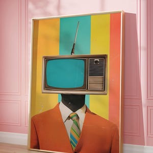 Retro TV Head Pop Art Print: Mid-Century Modern Surrealism