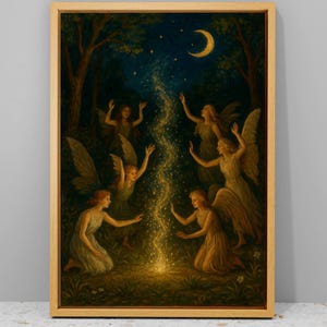 Medieval Poster, Fairy Dance, Moody Fairytale Aesthetic, Dark Academia Prints, Antique Home Decor, Cottagecore Wall Art, Ready to Hang Print