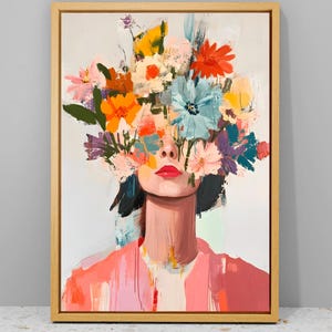 Woman with Flowers Canvas: Abstract Fashion Wall Art