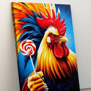 Rooster Canvas, Farmhouse Decor, Funny Rooster Wall Art, Country Kitchen Decor, Animal Lover Gift, Rooster Painting, Chicken Oil Painting