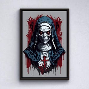 Scary Nun Printed, Wall Art Canvas, Scary Nun Wall Art, Abstract Nun Canvas Art, Nun Poster, Horror Nun Art, Gothic Home Decor, Horror Art