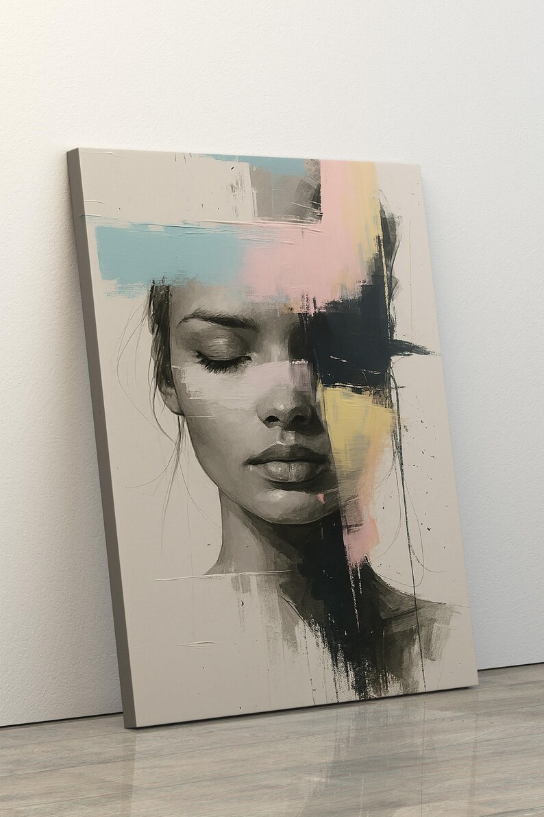 Colorful Abstract Woman Face Canvas: Modern Wall Art - Etsy