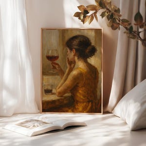 Portrait of Woman Drinking Wine, Fashion Art Print, Feminist Gifts Poster, Girl Room Decor, Hypebeast Room Decor, Dining Room Wall Decor