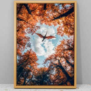 Impresión artística de dragón majestuoso, lienzo de fantasía, decoración para sala de juegos, arte mural estético, decoración para amantes de los dragones, póster enmarcado, regalo listo para colgar