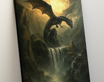 Majestic Dragon Canvas Art: Gothic Fantasy Painting, Game Room Decor