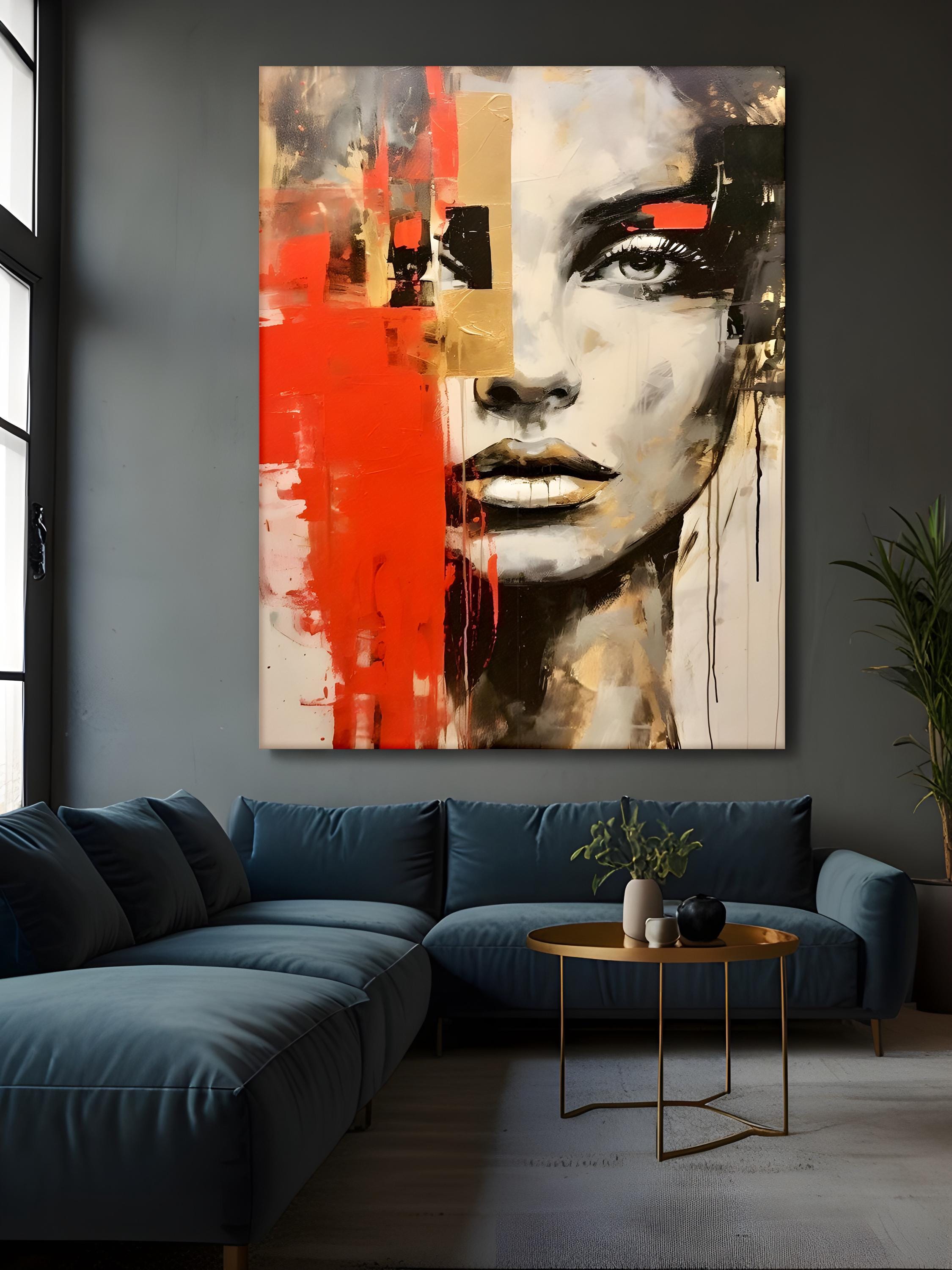 Abstract Woman Face Print, Painting Canvas, Abstract Face Wall Art ...