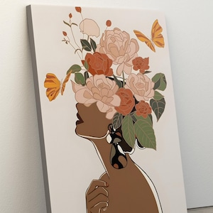 Black Woman Floral Canvas Art: Surreal Elegant Print