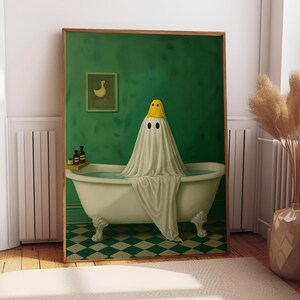 Decoración de pared de fantasma victoriano en el baño, póster vintage, impresión artística, decoración gótica del hogar, arte de brujas, decoración del baño, regalos de Dark Academia