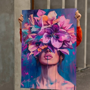 Floral Woman Head Canvas Art: Abstract Fashion Poster