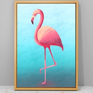Flamingo Poster, Pink Flamingo wall art, Bird art print, Dopamine Decor, Flamingo Printable Wall Art, Digital Download, Maximalist Wall Art