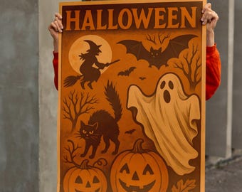 Retro Halloween Canvas Art: Vintage Pumpkin, Trick or Treat Decor
